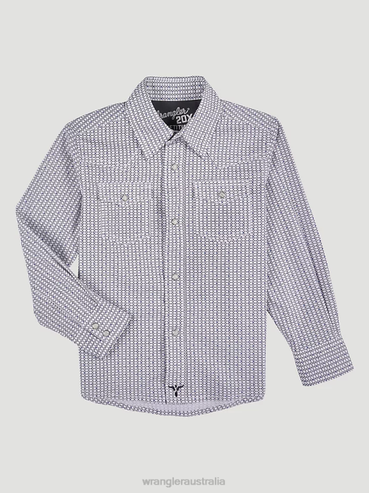 20X Advanced Comfort Western Snap Print Shirt Boys Wrangler RHXV994 Clothing Purple Honeycomb (112327787)