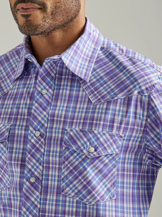 20X Competition Advanced Comfort Long Sleeve Two Pocket Western Snap Plaid Shirt Men Wrangler RHXV496 Clothing Purple Grape Check (112327809)