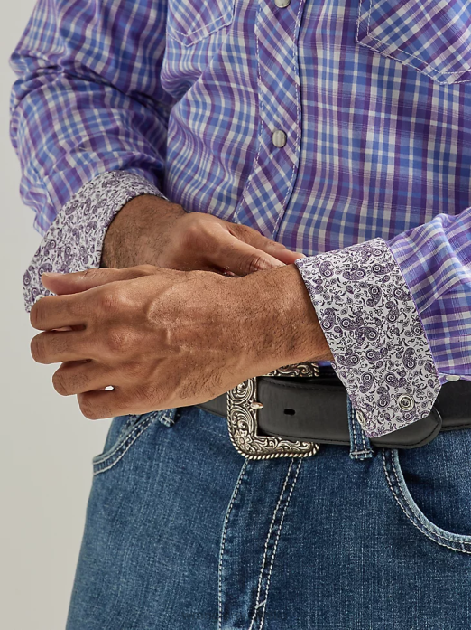 20X Competition Advanced Comfort Long Sleeve Two Pocket Western Snap Plaid Shirt Men Wrangler RHXV496 Clothing Purple Grape Check (112327809)