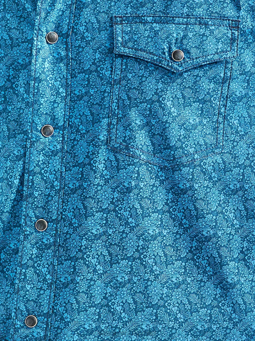 20X Competition Advanced Comfort Long Sleeve Western Snap Print Shirt Blue Men Wrangler RHXV485 Clothing Azul (112324831)