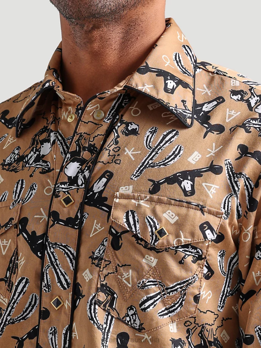 20X Competition Advanced Comfort Long Sleeve Western Snap Print Shirt Men Wrangler RHXV481 Clothing Azul Blue (112324833)