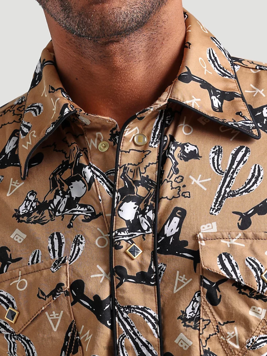 20X Competition Advanced Comfort Long Sleeve Western Snap Print Shirt Men Wrangler RHXV481 Clothing Azul Blue (112324833)