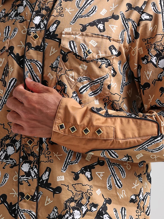 20X Competition Advanced Comfort Long Sleeve Western Snap Print Shirt Men Wrangler RHXV481 Clothing Azul Blue (112324833)