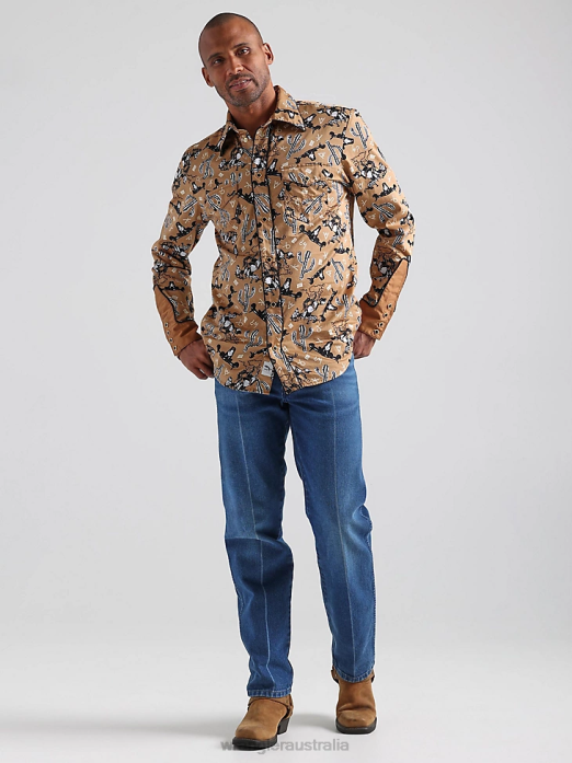 20X Competition Advanced Comfort Long Sleeve Western Snap Print Shirt Men Wrangler RHXV481 Clothing Azul Blue (112324833)