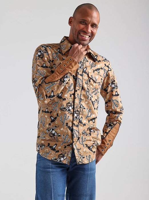 20X Competition Advanced Comfort Long Sleeve Western Snap Print Shirt Men Wrangler RHXV481 Clothing Azul Blue (112324833)