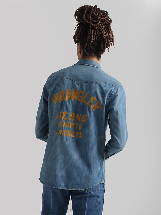 20X Competition Advanced Comfort Long Sleeve Western Snap Print Shirt Men Wrangler RHXV481 Clothing Azul Blue (112324833)