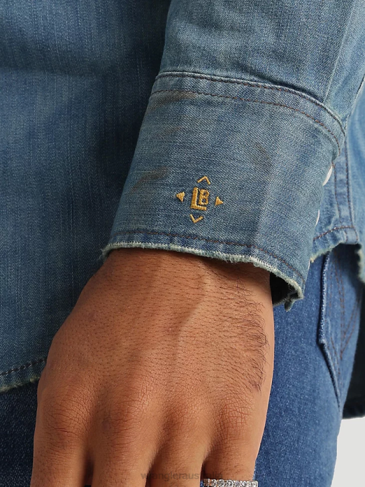 20X Competition Advanced Comfort Long Sleeve Western Snap Print Shirt Men Wrangler RHXV481 Clothing Azul Blue (112324833)