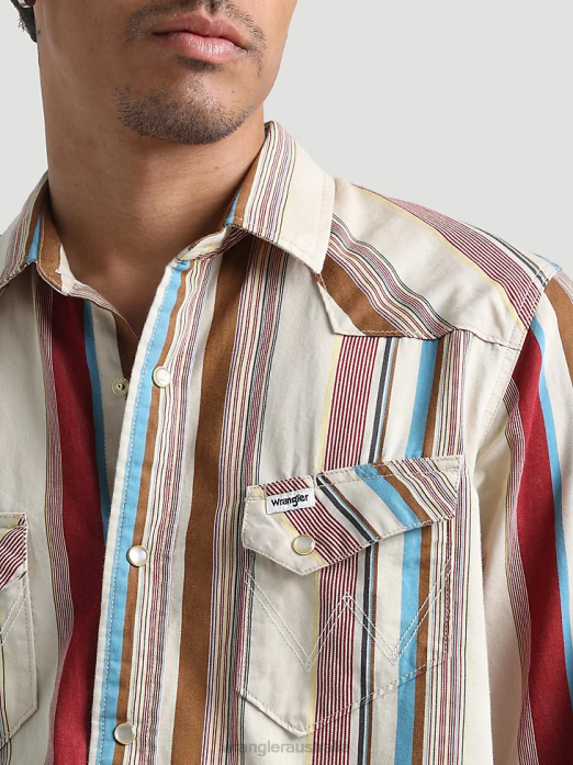 20X Competition Advanced Comfort Long Sleeve Western Snap Print Shirt Men Wrangler RHXV481 Clothing Azul Blue (112324833)