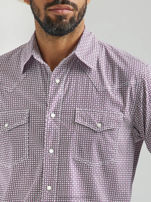 20X Competition Advanced Comfort Long Sleeve Western Snap Print Shirt Men Wrangler RHXV483 Clothing Dark Pink (112324836)