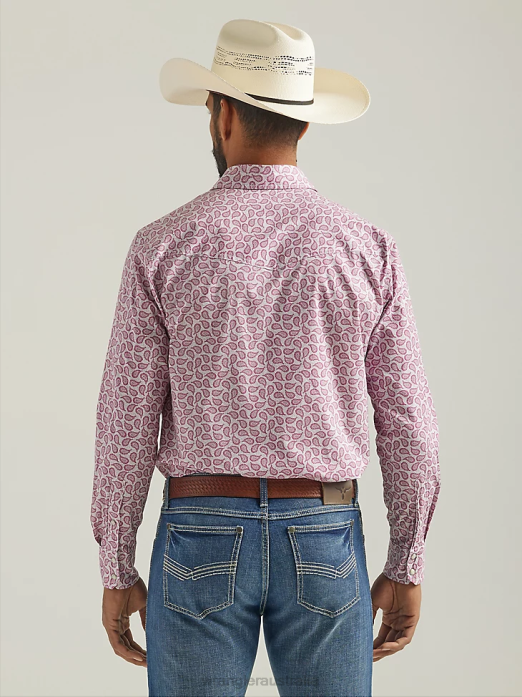 20X Competition Advanced Comfort Long Sleeve Western Snap Print Shirt Men Wrangler RHXV486 Clothing Pink Paisley (112324838)