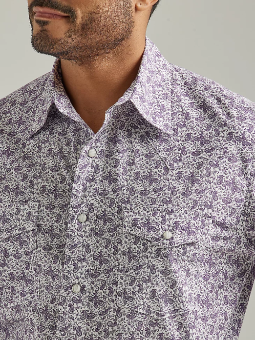 20X Competition Advanced Comfort Long Sleeve Western Snap Print Shirt Men Wrangler RHXV487 Clothing Purple Grape Paisley (112327808)