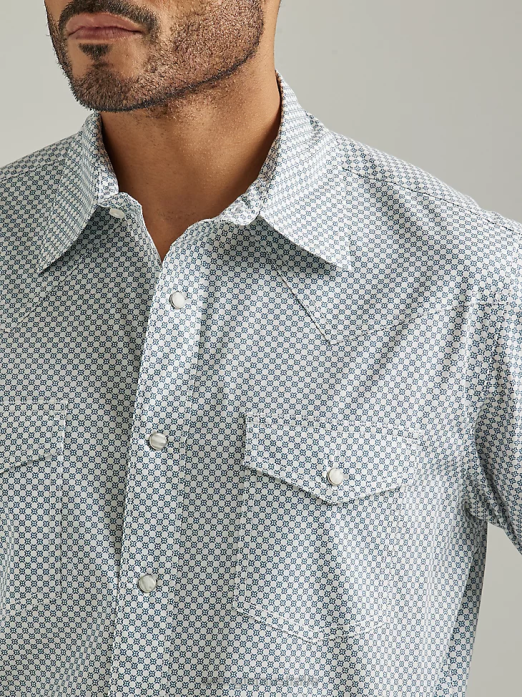 20X Competition Advanced Comfort Long Sleeve Western Snap Print Shirt Men Wrangler RHXV489 Clothing Adriatic Navy (112327798)