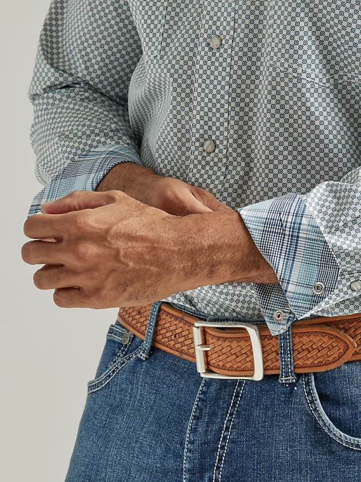 20X Competition Advanced Comfort Long Sleeve Western Snap Print Shirt Men Wrangler RHXV489 Clothing Adriatic Navy (112327798)