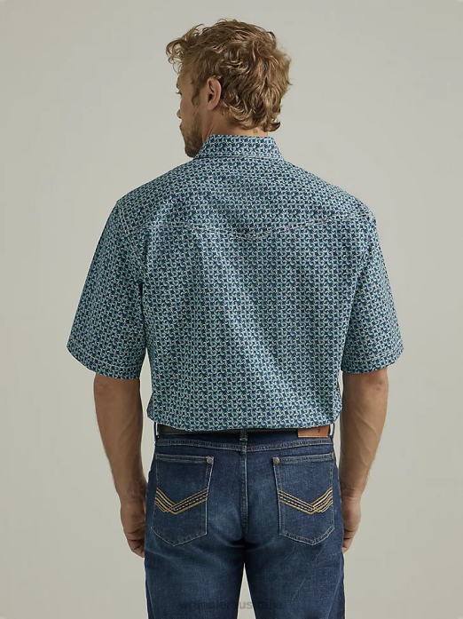 20X Competition Advanced Comfort Short Sleeve Western Snap Print Shirt Men Wrangler RHXV503 Clothing Navy Twilight (112327799)