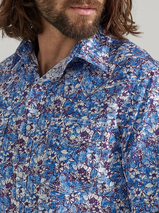 20X Competition Advanced Comfort Short Sleeve Western Snap Print Shirt Men Wrangler RHXV504 Clothing Watercolor Violet (112327810)