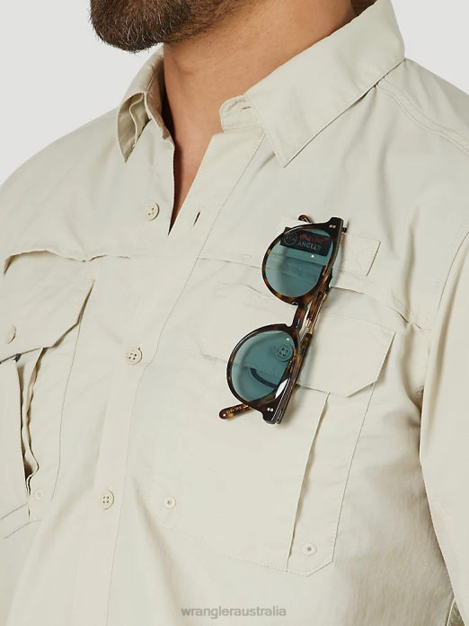 ATG Angler Long Sleeve Shirt Men Wrangler RHXV340 Clothing Pelican (10NSB75PN)