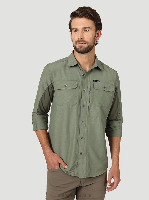 ATG Mix Material Shirt Men Wrangler RHXV377 Clothing Dusty Olive (NSB89DV)