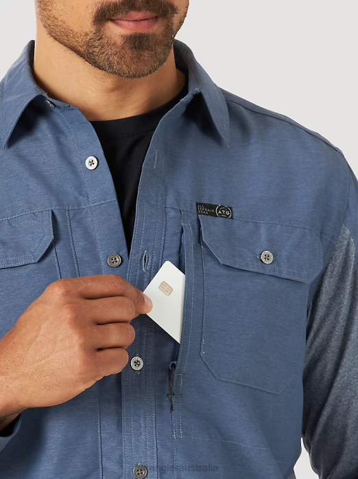 ATG Mix Material Shirt Men Wrangler RHXV378 Clothing Vintage Indigo (NSB89VN)