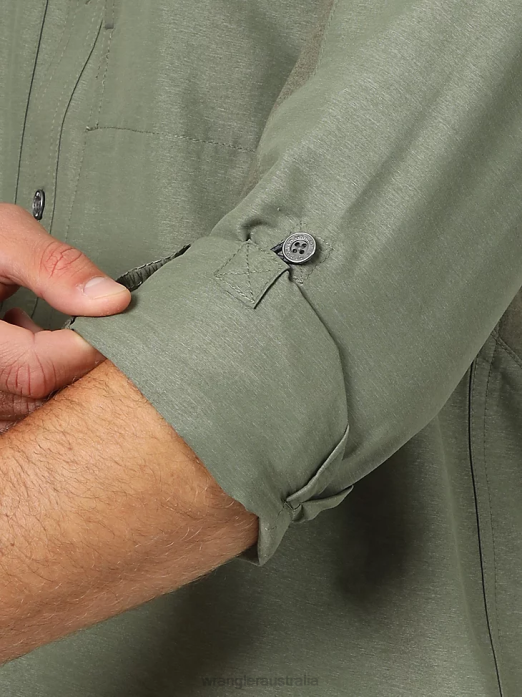 ATG Mix Material Shirt Men Wrangler RHXV635 Clothing Dusty Olive (NSB89DV)