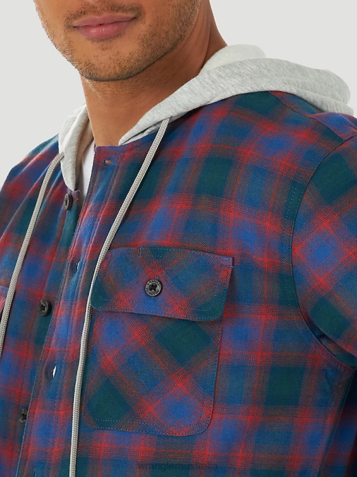 Authentics Quilted Flannel Shirt Jacket Men Wrangler RHXV392 Clothing Blue/Red (ZHEEPAB)
