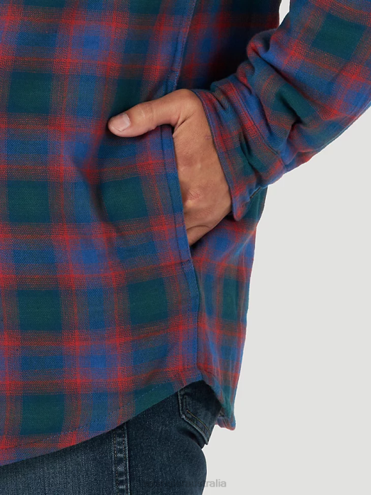 Authentics Quilted Flannel Shirt Jacket Men Wrangler RHXV392 Clothing Blue/Red (ZHEEPAB)