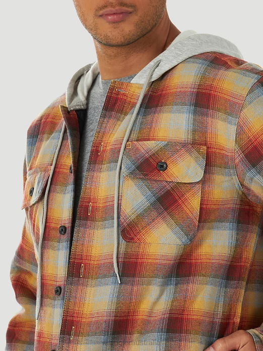 Authentics Quilted Flannel Shirt Jacket Men Wrangler RHXV394 Clothing Red/Yellow (ZHEEPAT)