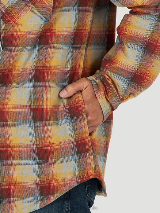 Authentics Quilted Flannel Shirt Jacket Men Wrangler RHXV394 Clothing Red/Yellow (ZHEEPAT)