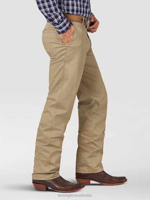 Casuals Flat Front Relaxed Fit Pants Men Wrangler RHXV259 Clothing Khaki (00096KH)