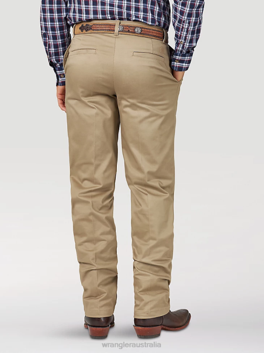 Casuals Flat Front Relaxed Fit Pants Men Wrangler RHXV259 Clothing Khaki (00096KH)