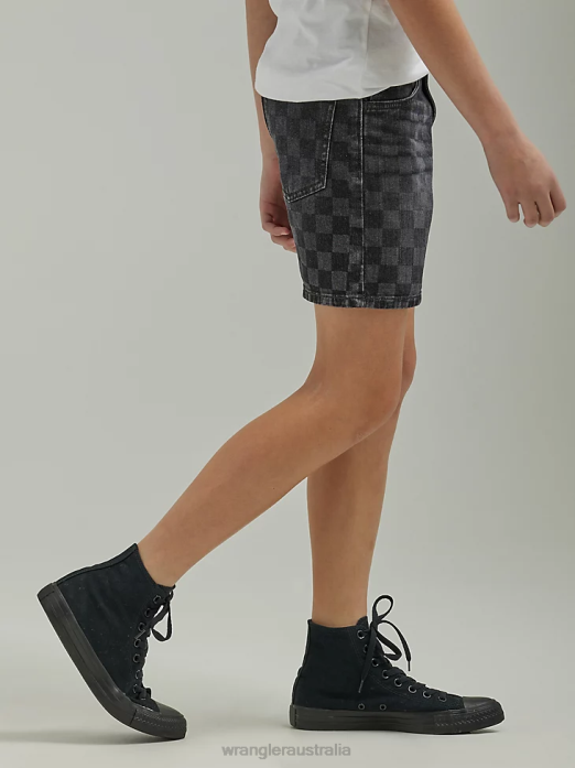 Checkered Denim Short Boys Wrangler RHXV1037 Clothing Black (112335594)
