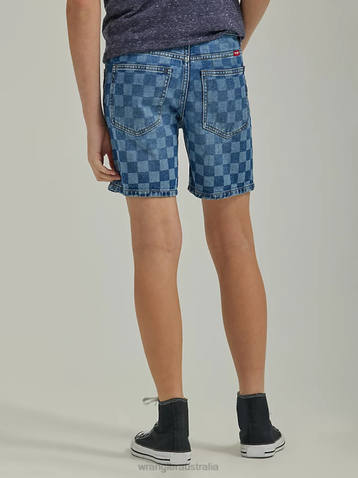 Checkered Denim Short Boys Wrangler RHXV1038 Clothing Indigo (112335593)
