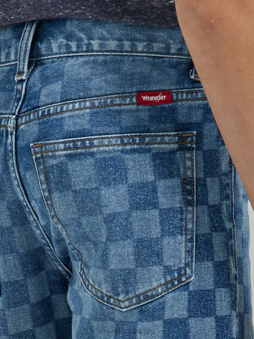 Checkered Denim Short Boys Wrangler RHXV1040 Clothing Indigo (112335592)