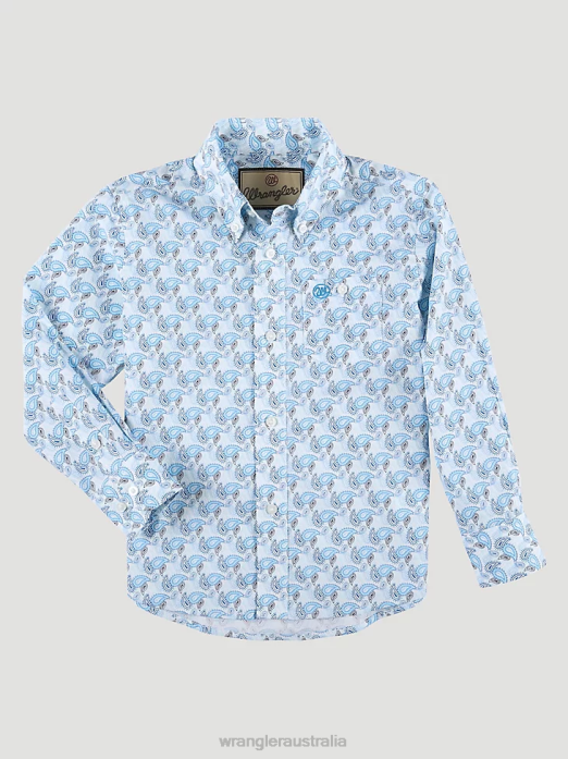 Classic Button-Down Print Shirt Boys Wrangler RHXV1024 Clothing Blue Paisley (112324883)
