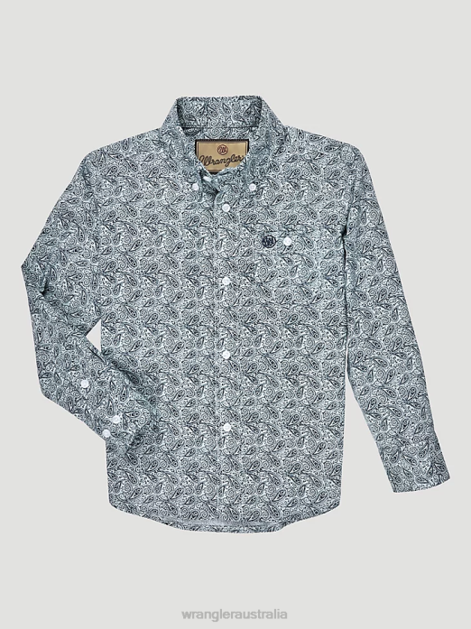 Classic Button-Down Print Shirt Boys Wrangler RHXV1025 Clothing True Paisley Aqua (112327841)