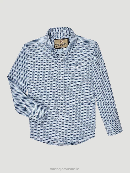 Classic Button-Down Print Shirt Boys Wrangler RHXV1026 Clothing Blue Sea Cross (112327840)