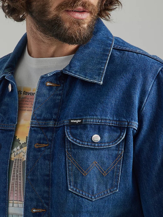 Classic Denim Trucker Jacket Men Wrangler RHXV611 Clothing Dark Wash (10MTJDWDW)