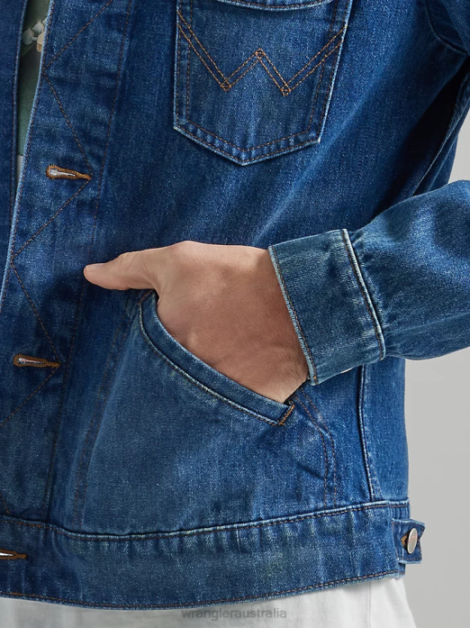 Classic Denim Trucker Jacket Men Wrangler RHXV611 Clothing Dark Wash (10MTJDWDW)