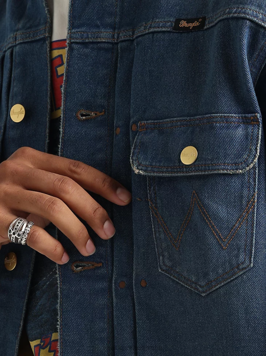 Classic Denim Trucker Jacket Men Wrangler RHXV611 Clothing Dark Wash (10MTJDWDW)