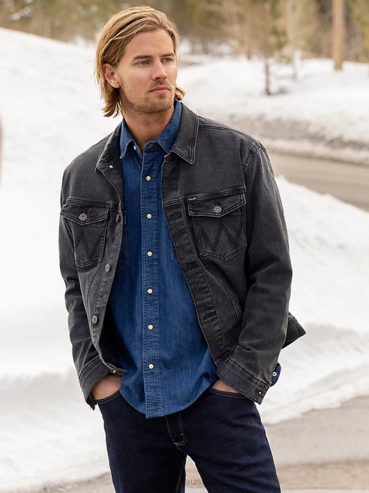 Classic Denim Trucker Jacket Men Wrangler RHXV613 Clothing Black (MTJDABK)