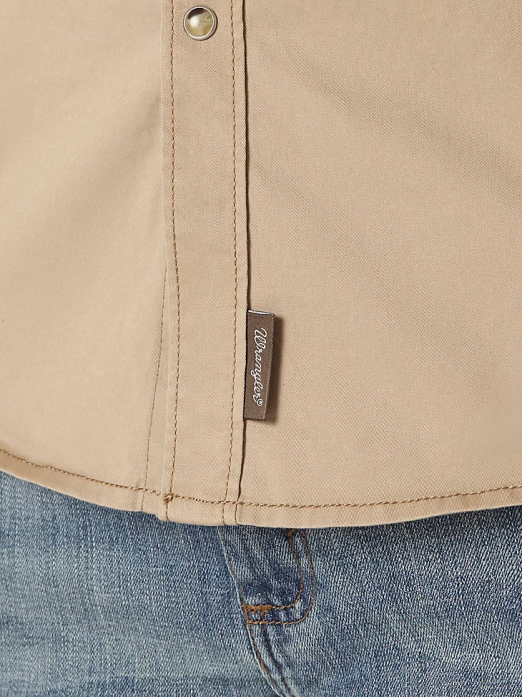 Contrast Trim Western Two Snap Flap Pocket Shirt Men Wrangler RHXV437 Clothing Tan (MVR502T)
