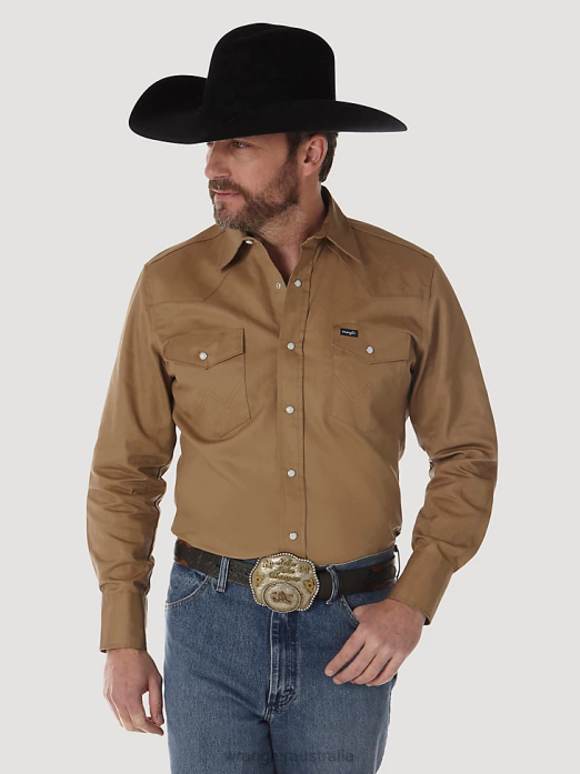 Cowboy Cut Firm Finish Long Sleeve Western Snap Solid Work Shirt Men Wrangler RHXV416 Clothing Rawhide (MS71519)