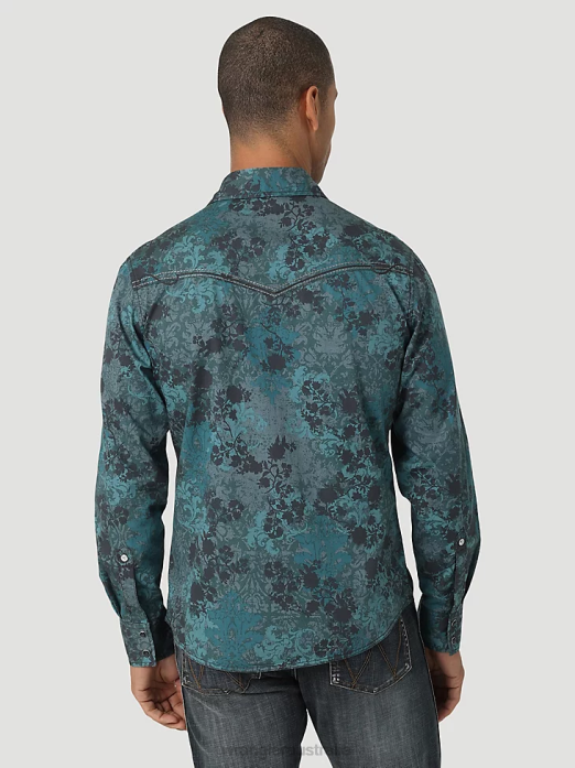 Cowboy Cut Firm Finish Long Sleeve Western Snap Solid Work Shirt Men Wrangler RHXV416 Clothing Rawhide (MS71519)