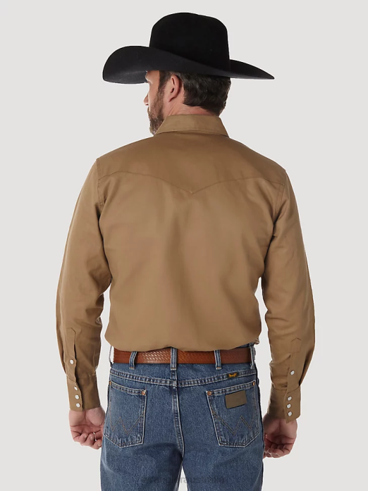 Cowboy Cut Firm Finish Long Sleeve Western Snap Solid Work Shirt Men Wrangler RHXV416 Clothing Rawhide (MS71519)