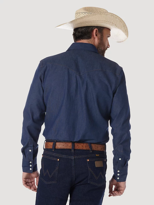 Cowboy Cut Firm Finish Long Sleeve Western Snap Solid Work Shirt Men Wrangler RHXV420 Clothing Blue (MS70119)