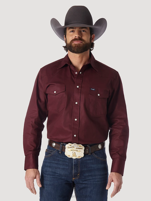 Cowboy Cut Firm Finish Long Sleeve Western Snap Solid Work Shirt Men Wrangler RHXV423 Clothing Red Oxide (MS70719)