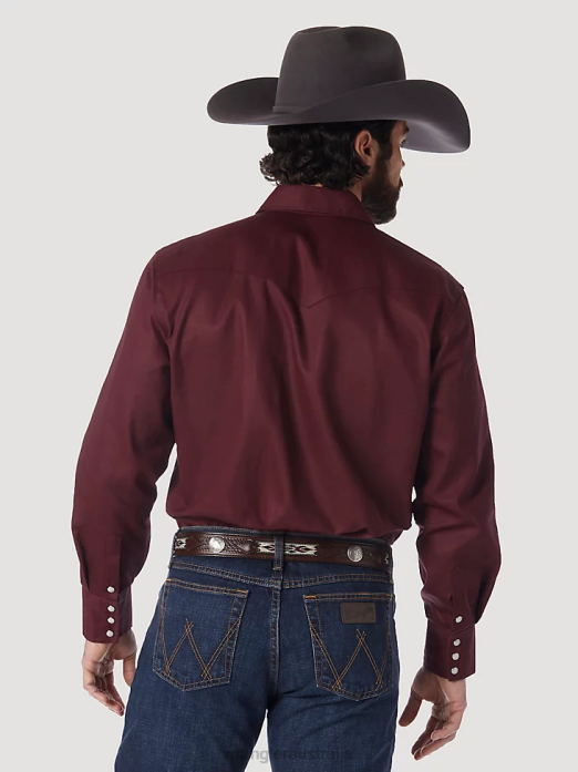 Cowboy Cut Firm Finish Long Sleeve Western Snap Solid Work Shirt Men Wrangler RHXV423 Clothing Red Oxide (MS70719)