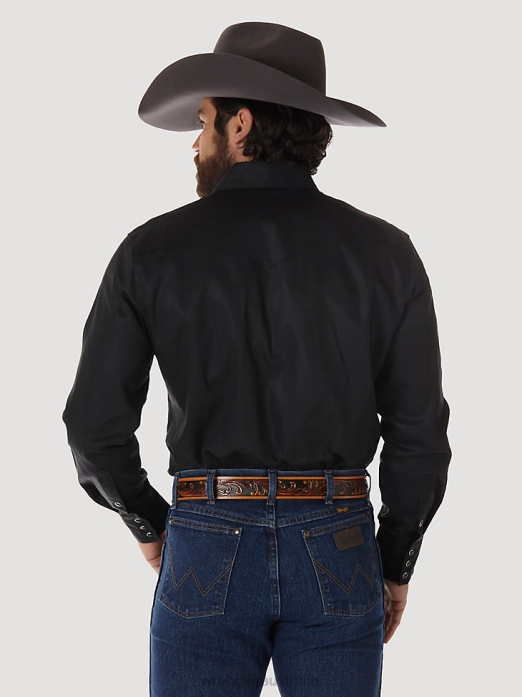 Cowboy Cut Firm Finish Long Sleeve Western Snap Solid Work Shirt Men Wrangler RHXV425 Clothing Black (MS70819)