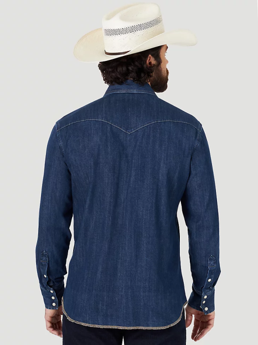Cowboy Cut Long Sleeve Western Denim Snap Work Shirt Men Wrangler RHXV406 Clothing Dark Denim (MS1041D)