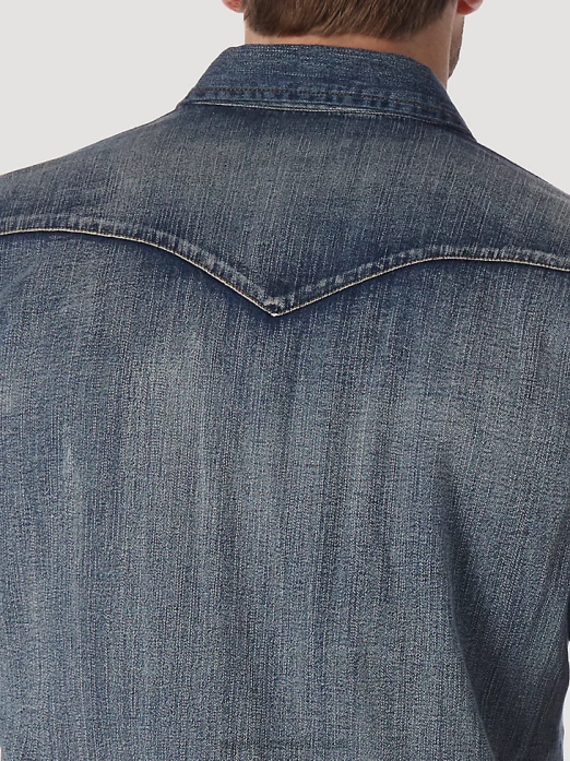 Cowboy Cut Long Sleeve Western Denim Snap Work Shirt Men Wrangler RHXV408 Clothing Antique Blue (MS1039W)