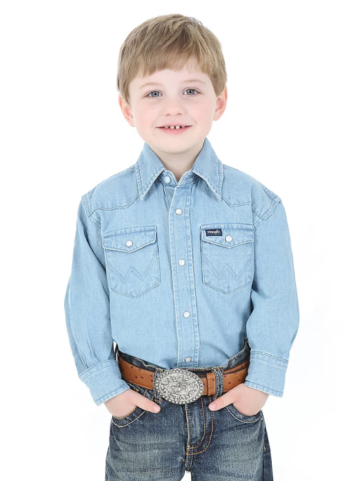 Cowboy Cut Western Snap Shirt Boys Wrangler RHXV969 Clothing Denim (BW1251B)
